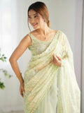 Attractive Pista Green Sequins Net Festival Wear Saree With Blouse - Zeel Clothing