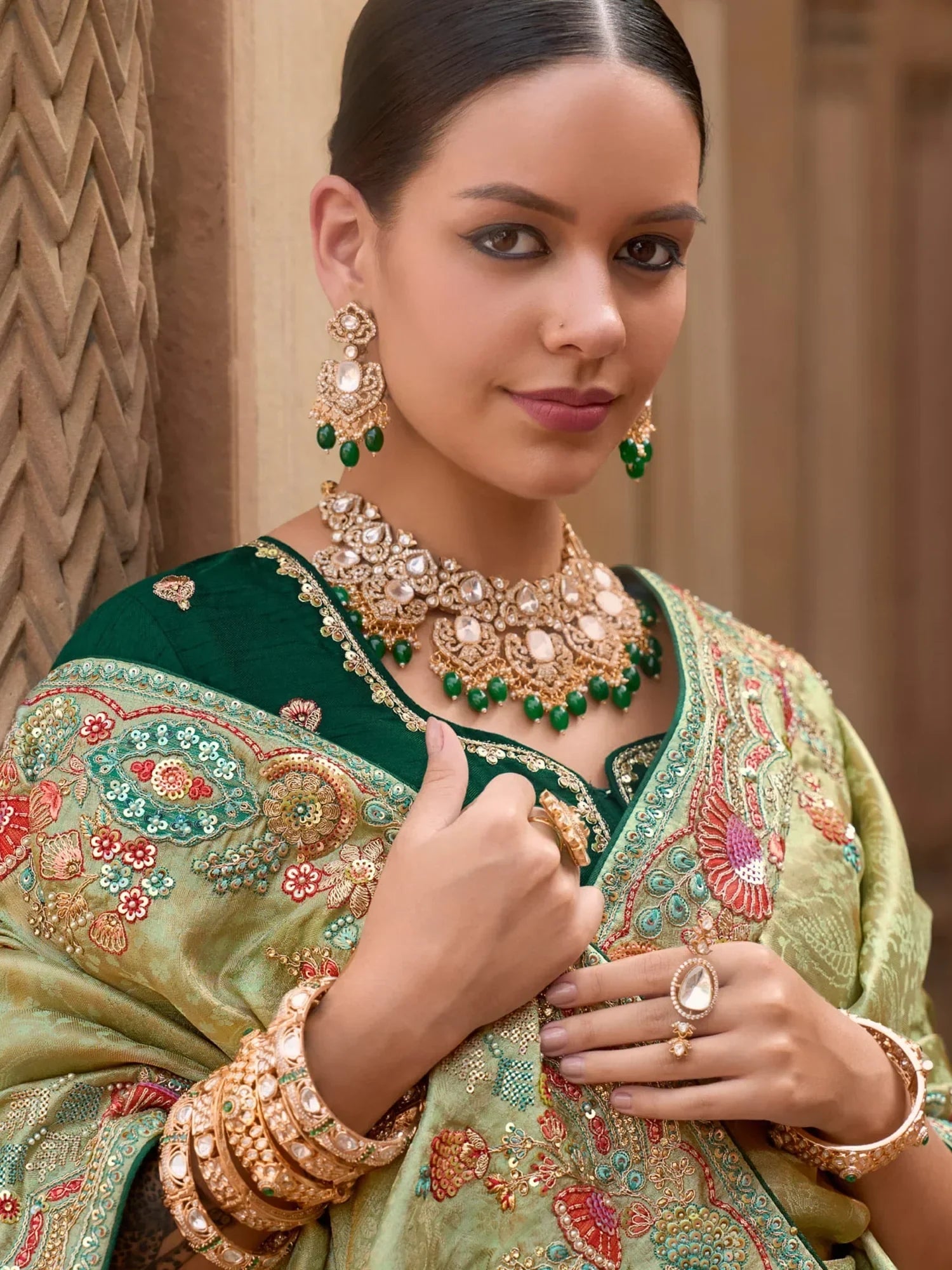 Attractive Pista Green Sequins Silk Festival Wear Saree With Blouse - Zeel Clothing