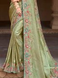 Attractive Pista Green Sequins Silk Festival Wear Saree With Blouse - Zeel Clothing
