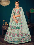 Attractive Pista Green Thread Embroidered Georgette Lehenga Choli - Zeel Clothing