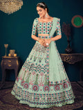 Attractive Pista Green Thread Embroidered Georgette Lehenga Choli - Zeel Clothing