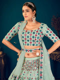 Attractive Pista Green Thread Embroidered Georgette Lehenga Choli - Zeel Clothing
