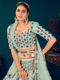 Attractive Pista Green Thread Embroidered Georgette Lehenga Choli - Zeel Clothing