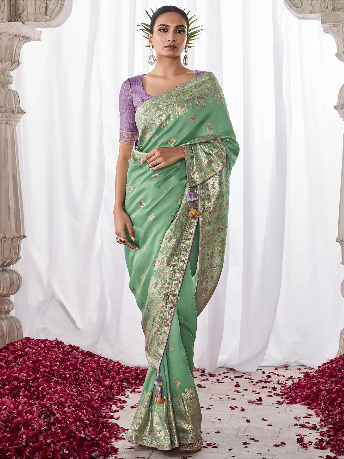 Attractive Pista Green Zari Weaving Silk Festive Wear Saree - Zeel Clothing