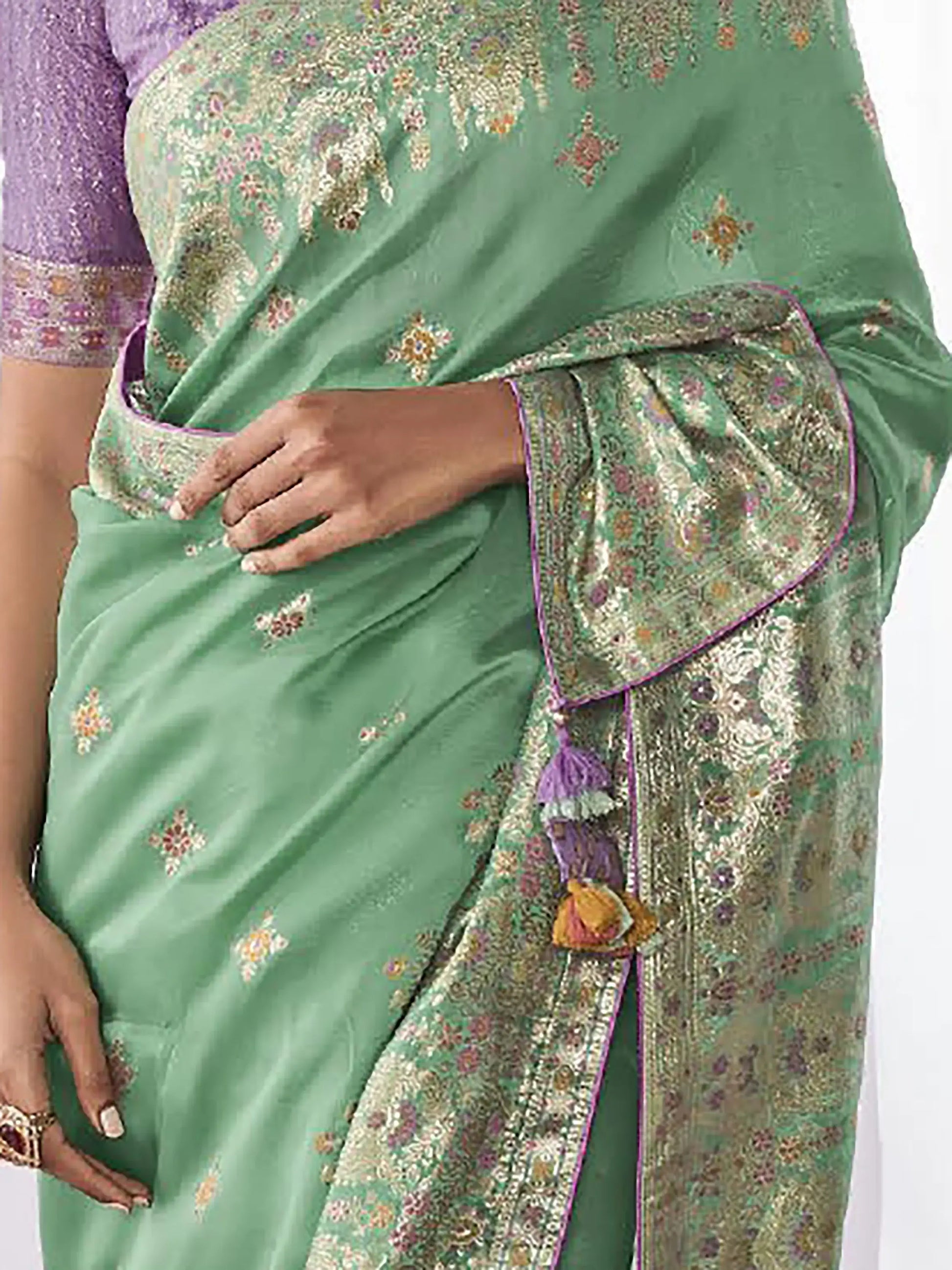 Attractive Pista Green Zari Weaving Silk Festive Wear Saree - Zeel Clothing