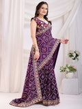 Attractive Purple Bandhani Printed Silk Wedding Saree - Zeel Clothing