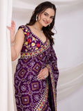 Attractive Purple Bandhani Printed Silk Wedding Saree - Zeel Clothing