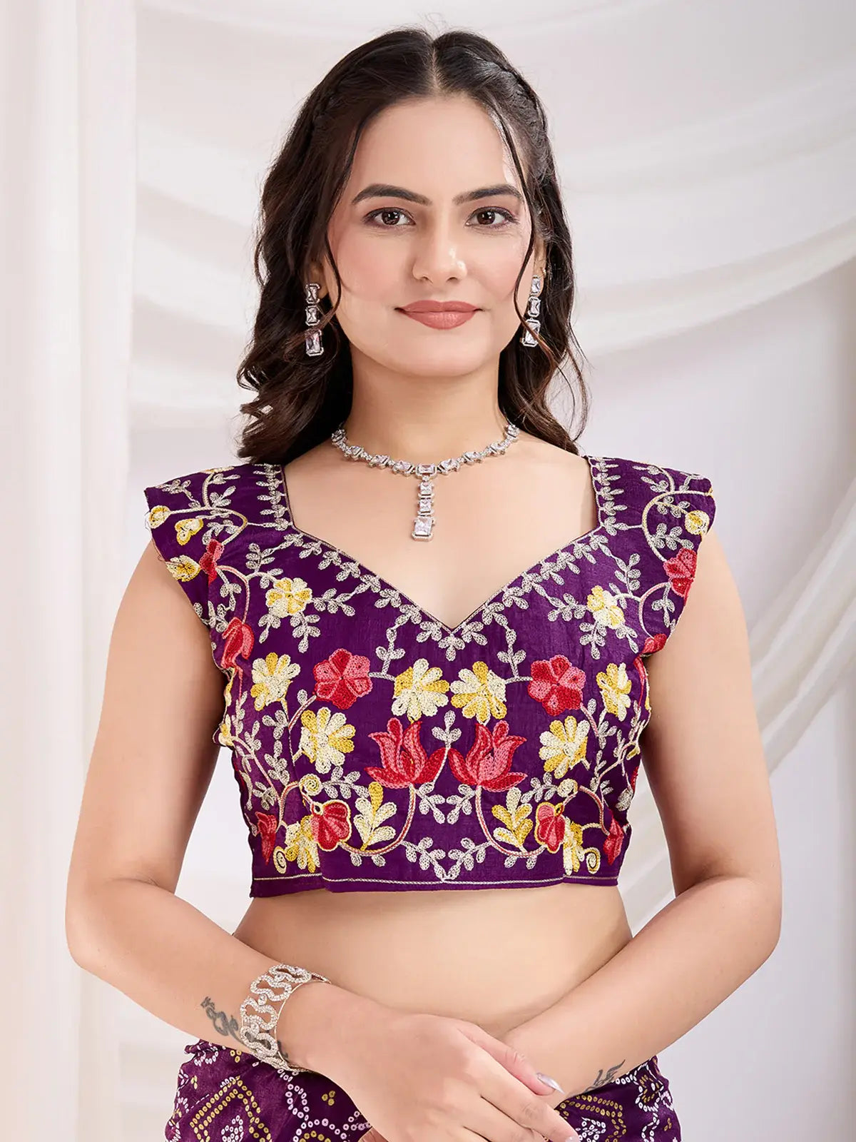 Attractive Purple Bandhani Printed Silk Wedding Saree - Zeel Clothing
