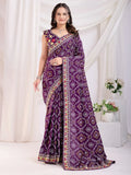 Attractive Purple Bandhani Printed Silk Wedding Saree - Zeel Clothing