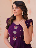 Attractive Purple Beads Work Organza Party Wear Gown - Zeel Clothing