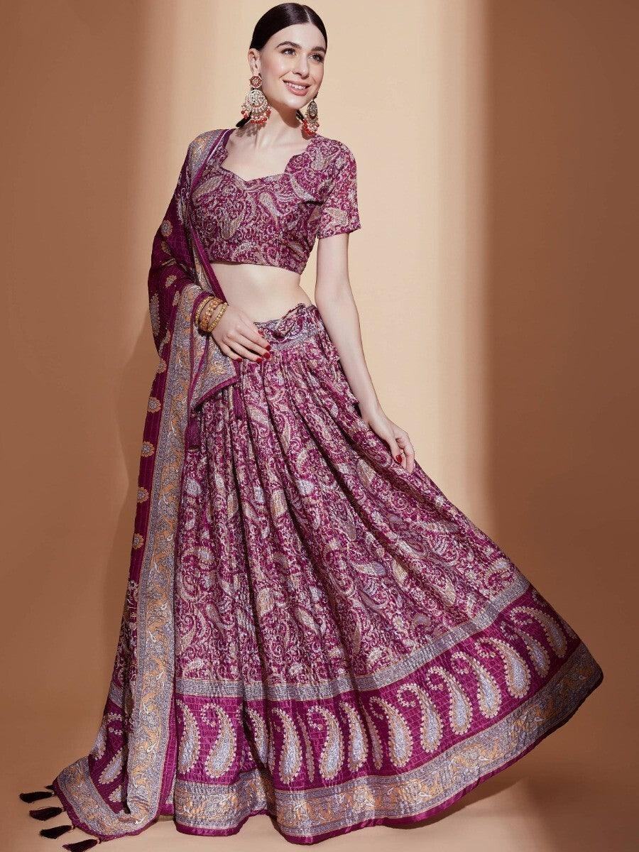 Attractive Purple Digital Print Chinon Lehenga Choli With Dupatta