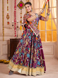 Attractive Purple Digital Print Cotton Navratri Special Lehenga With Blouse