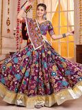 Attractive Purple Digital Print Cotton Navratri Special Lehenga With Blouse