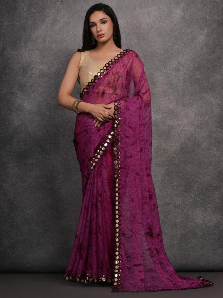 Attractive Purple Digital Printed Georgette Saree With Blouse
