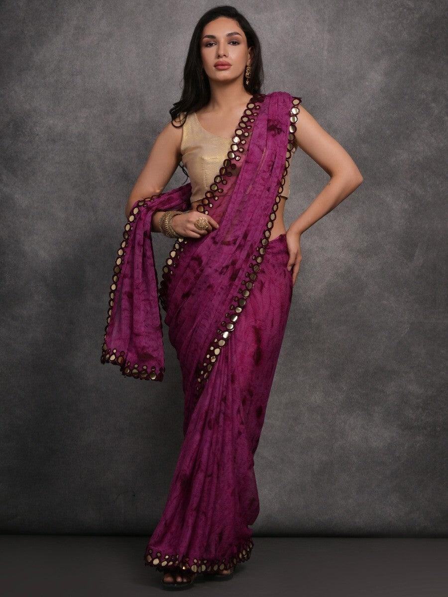 Attractive Purple Digital Printed Georgette Saree With Blouse