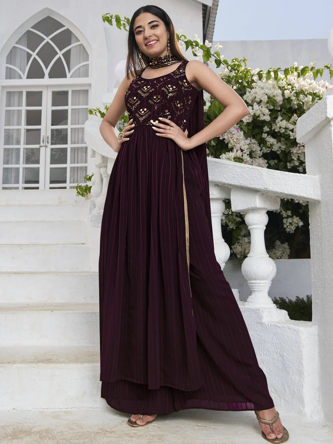 Attractive Purple Embroidered Georgette Event Wear Salwar Kameez - Zeel Clothing