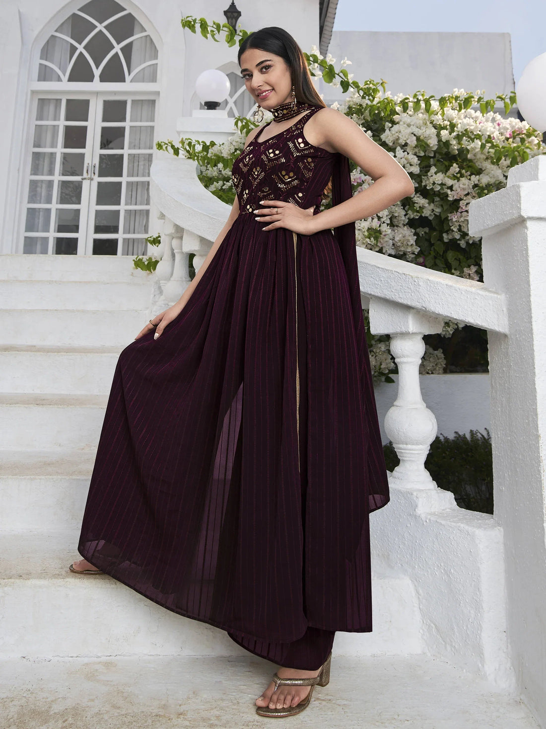 Attractive Purple Embroidered Georgette Event Wear Salwar Kameez - Zeel Clothing