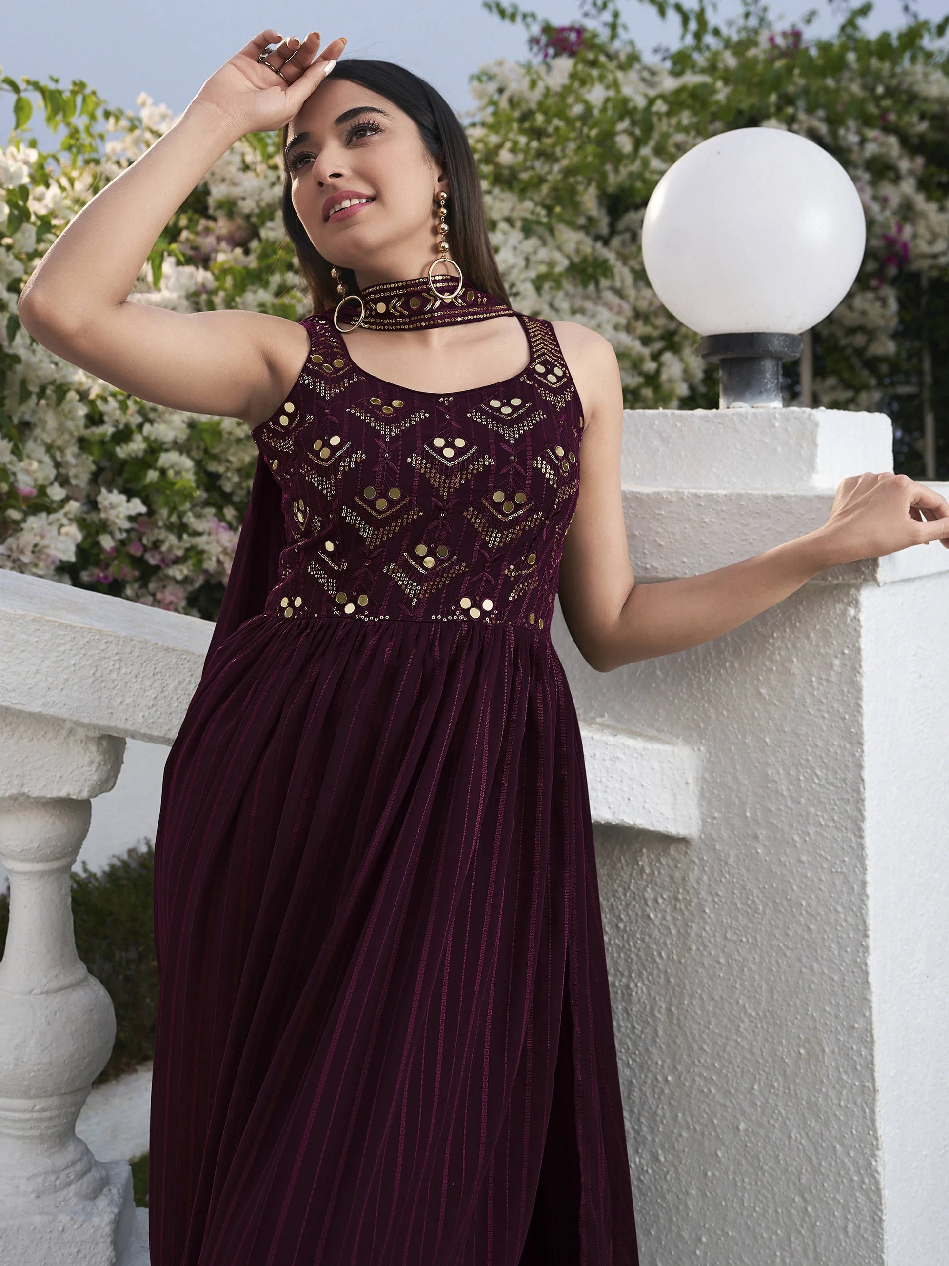 Attractive Purple Embroidered Georgette Event Wear Salwar Kameez - Zeel Clothing
