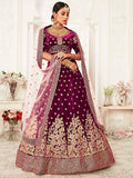 Attractive Purple Embroidered Velvet Bridal Wear Lehenga Choli - Zeel Clothing