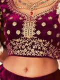 Attractive Purple Embroidered Velvet Bridal Wear Lehenga Choli - Zeel Clothing