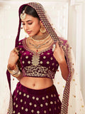 Attractive Purple Embroidered Velvet Bridal Wear Lehenga Choli - Zeel Clothing