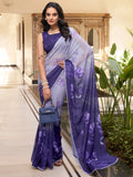 Attractive Purple Floral Printed Chiffon Office Wear Saree With Blouse - Zeel Clothing
