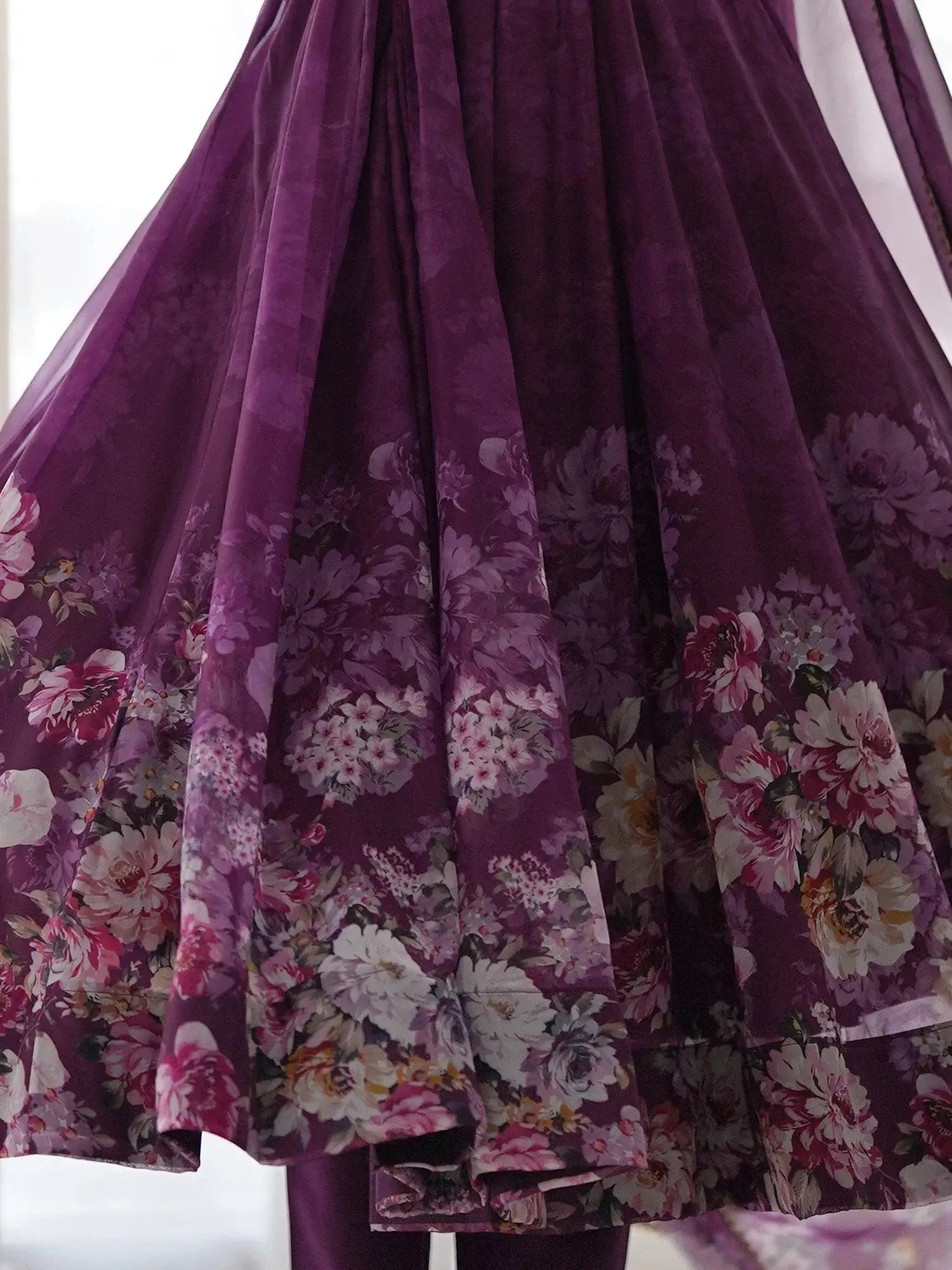 Attractive Purple Floral Printed Organza Event Wear Anarkali Suit - Zeel Clothing