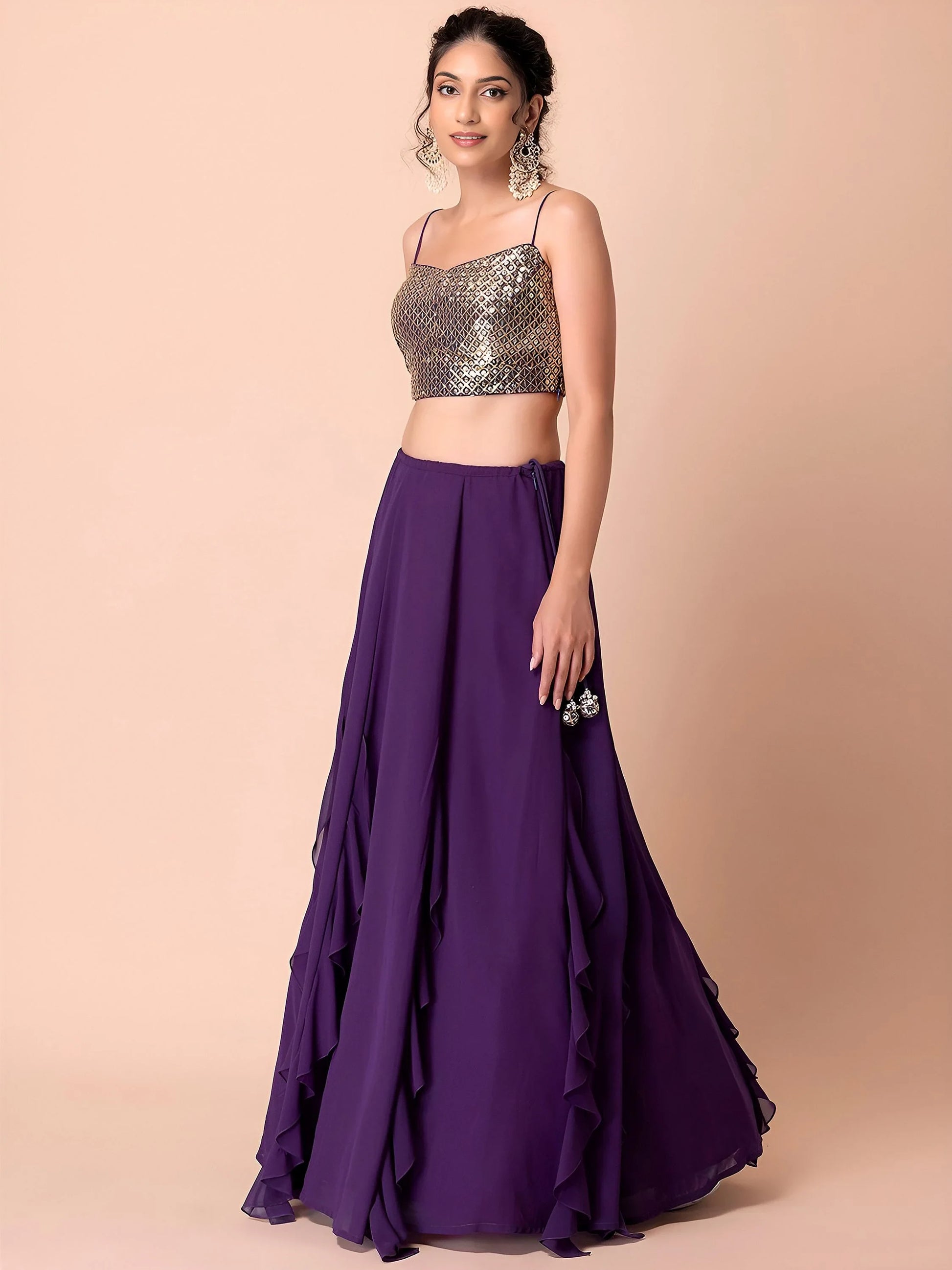 Attractive Purple Georgette Events Party Wear Lehenga Choli With Dupatta