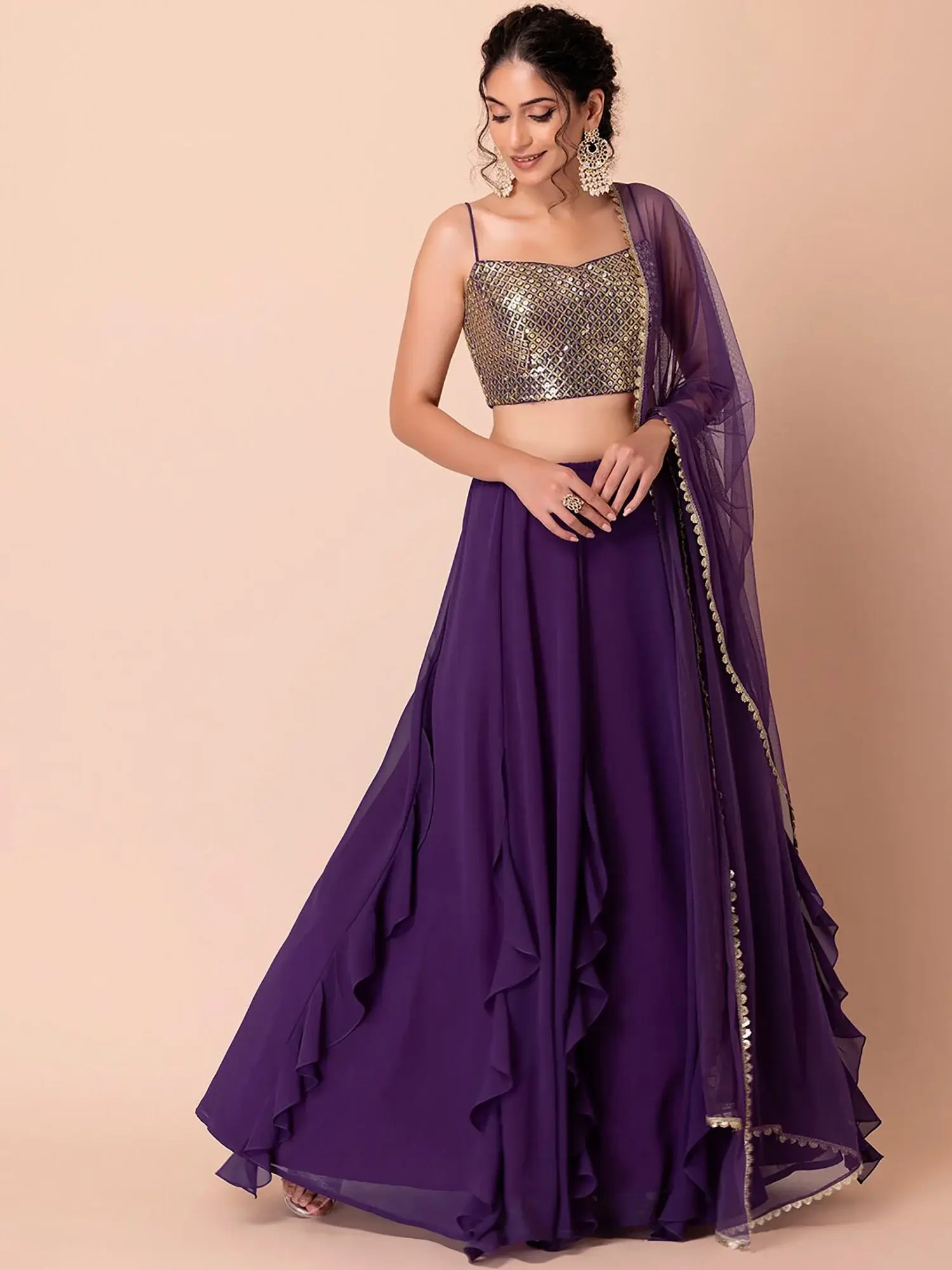 Attractive Purple Georgette Events Party Wear Lehenga Choli With Dupatta - Zeel Clothing