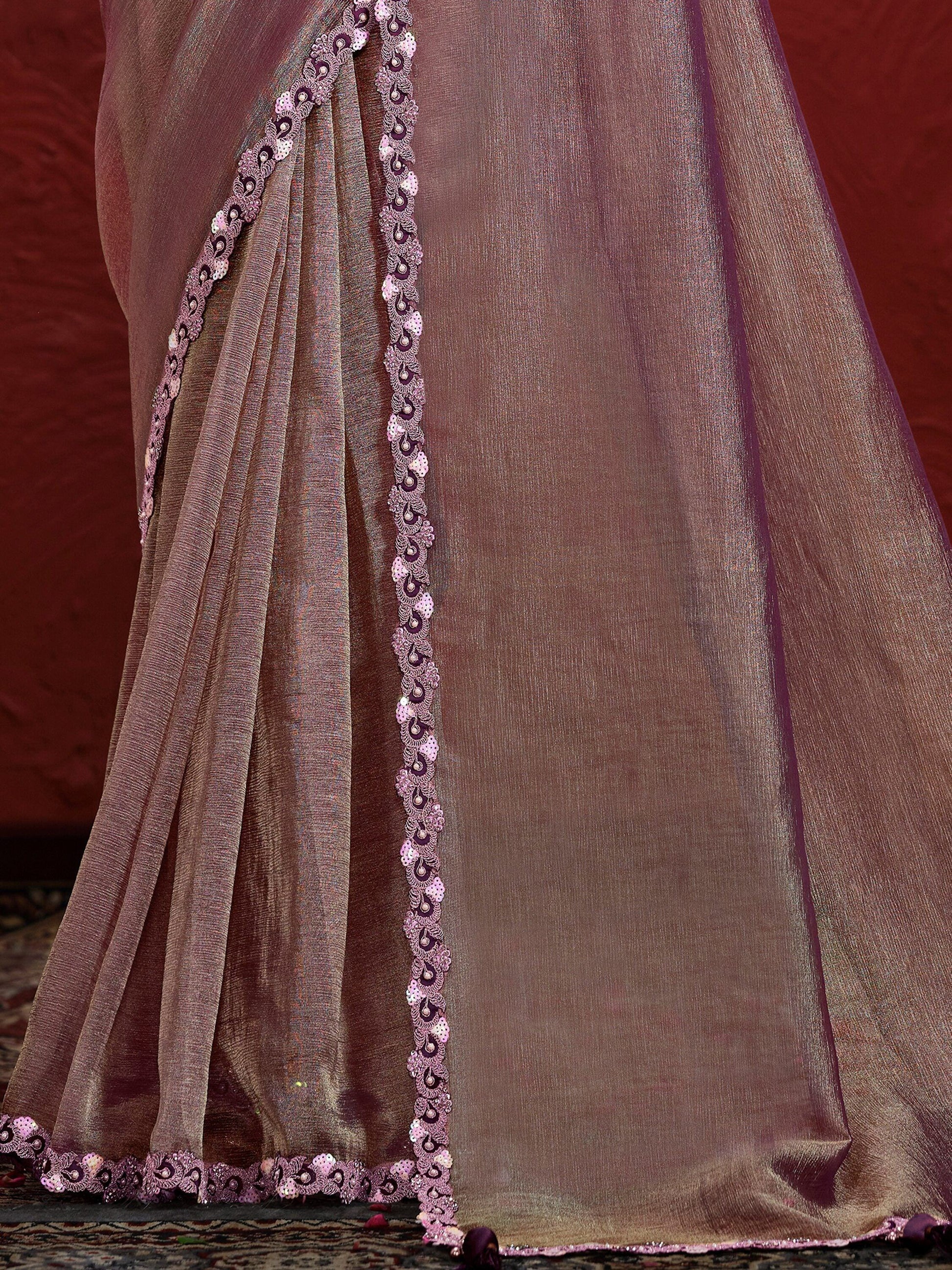 Attractive Purple Lace Work Banarasi Silk Reception Wear Saree - Zeel Clothing