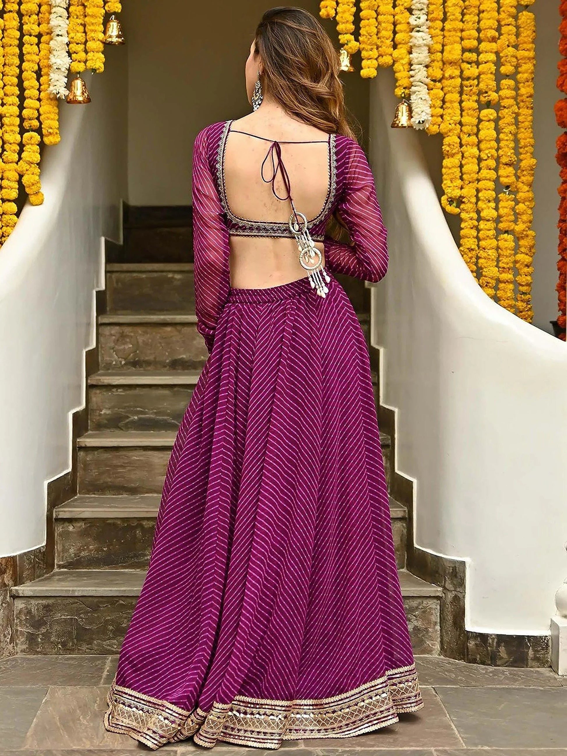 Attractive Purple Leheriya Printed Georgette Festive Wear Lehenga Choli - Zeel Clothing