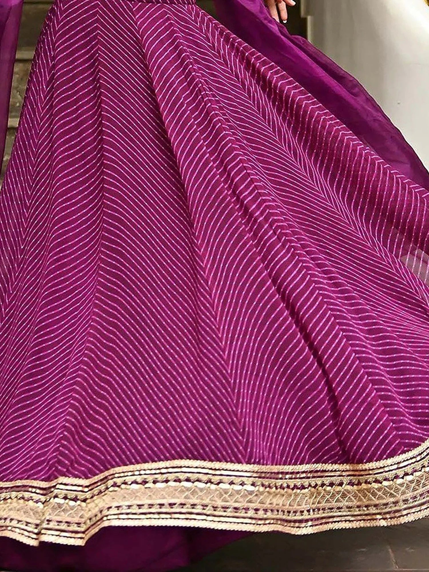 Attractive Purple Leheriya Printed Georgette Festive Wear Lehenga Choli - Zeel Clothing