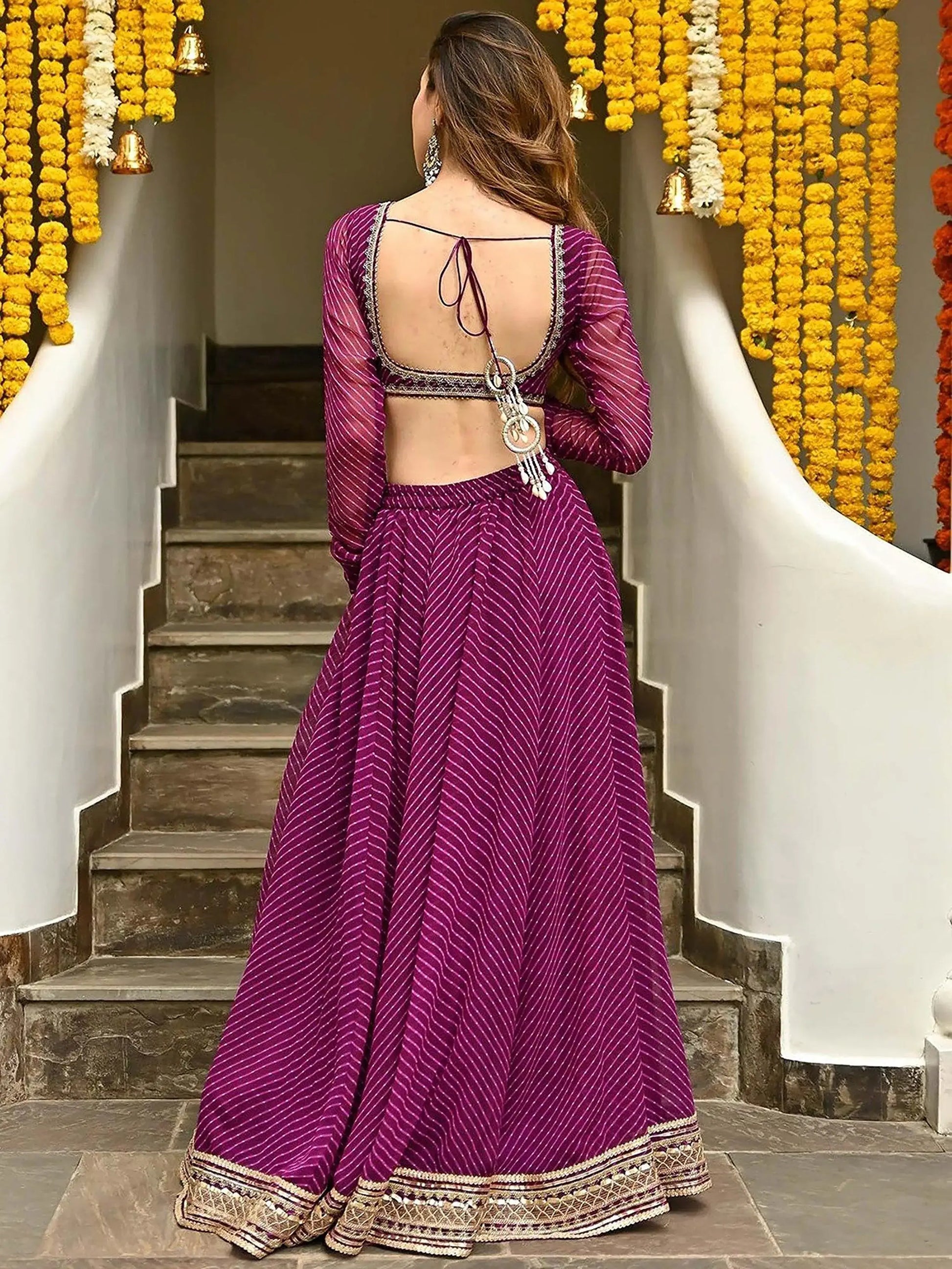 Attractive Purple Leheriya Printed Georgette Festive Wear Lehenga Choli - Zeel Clothing