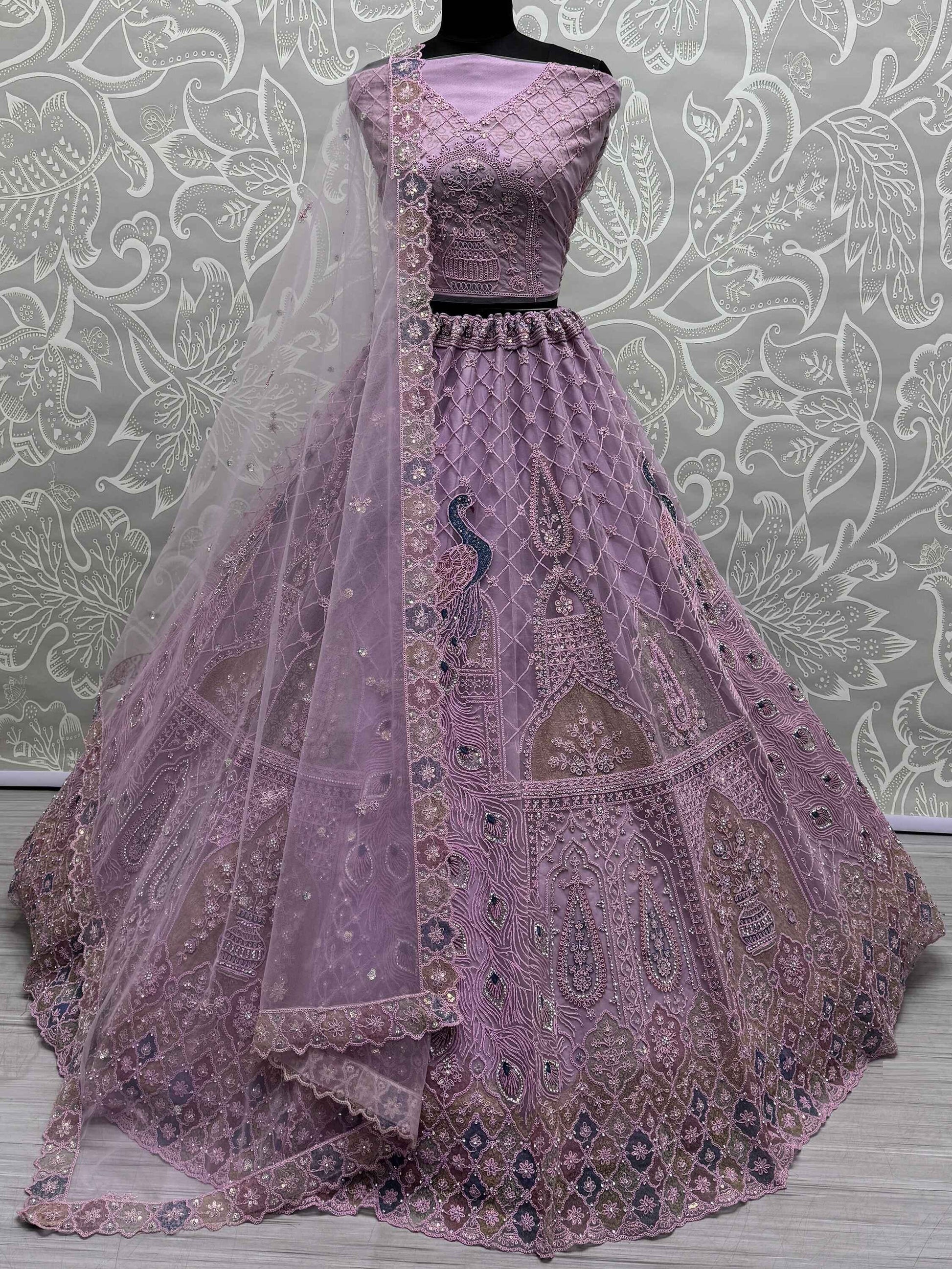 Attractive Purple Multi-Thread Work Net Designer Lehenga Choli - Zeel Clothing