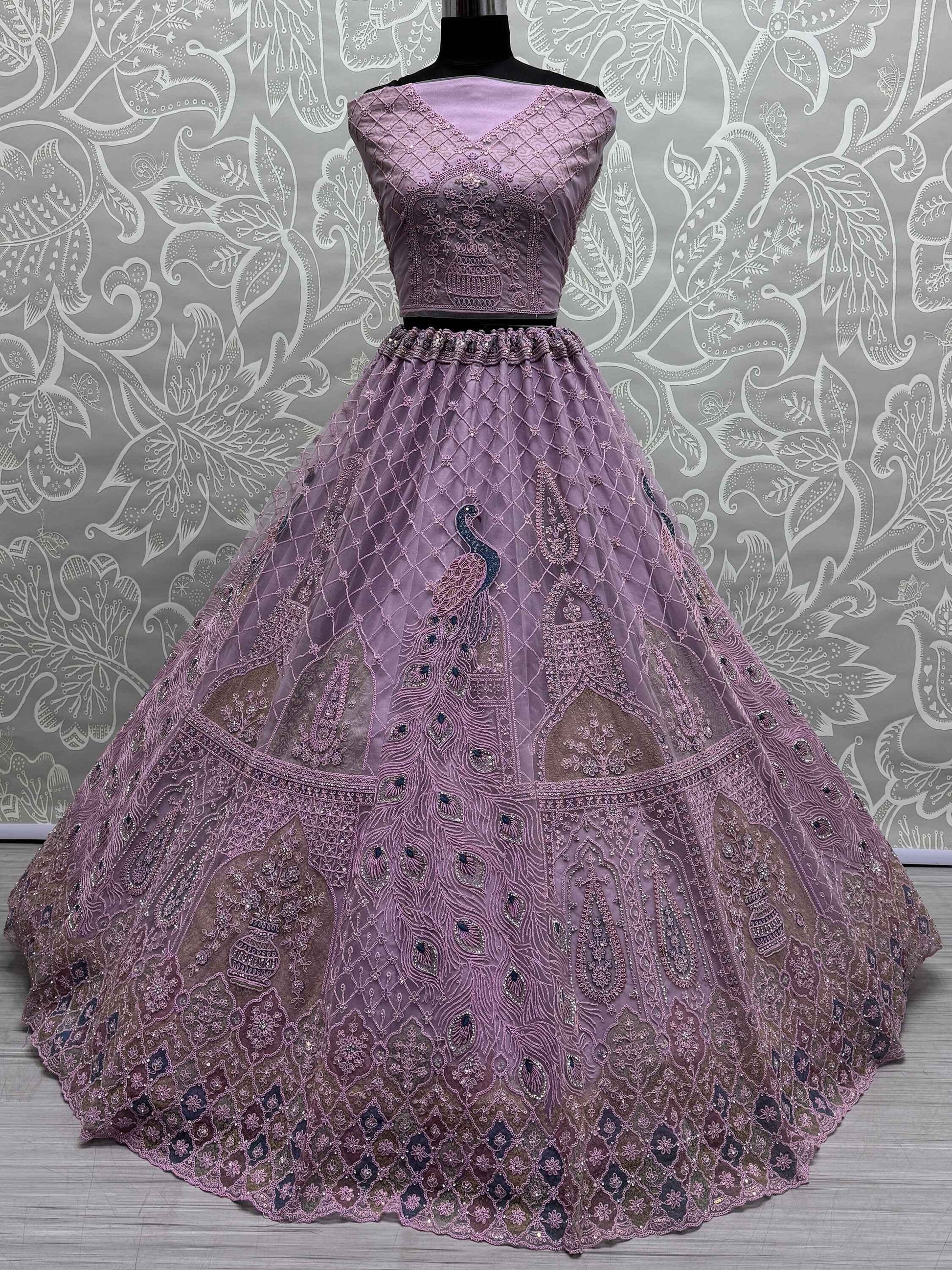 Attractive Purple Multi-Thread Work Net Designer Lehenga Choli - Zeel Clothing