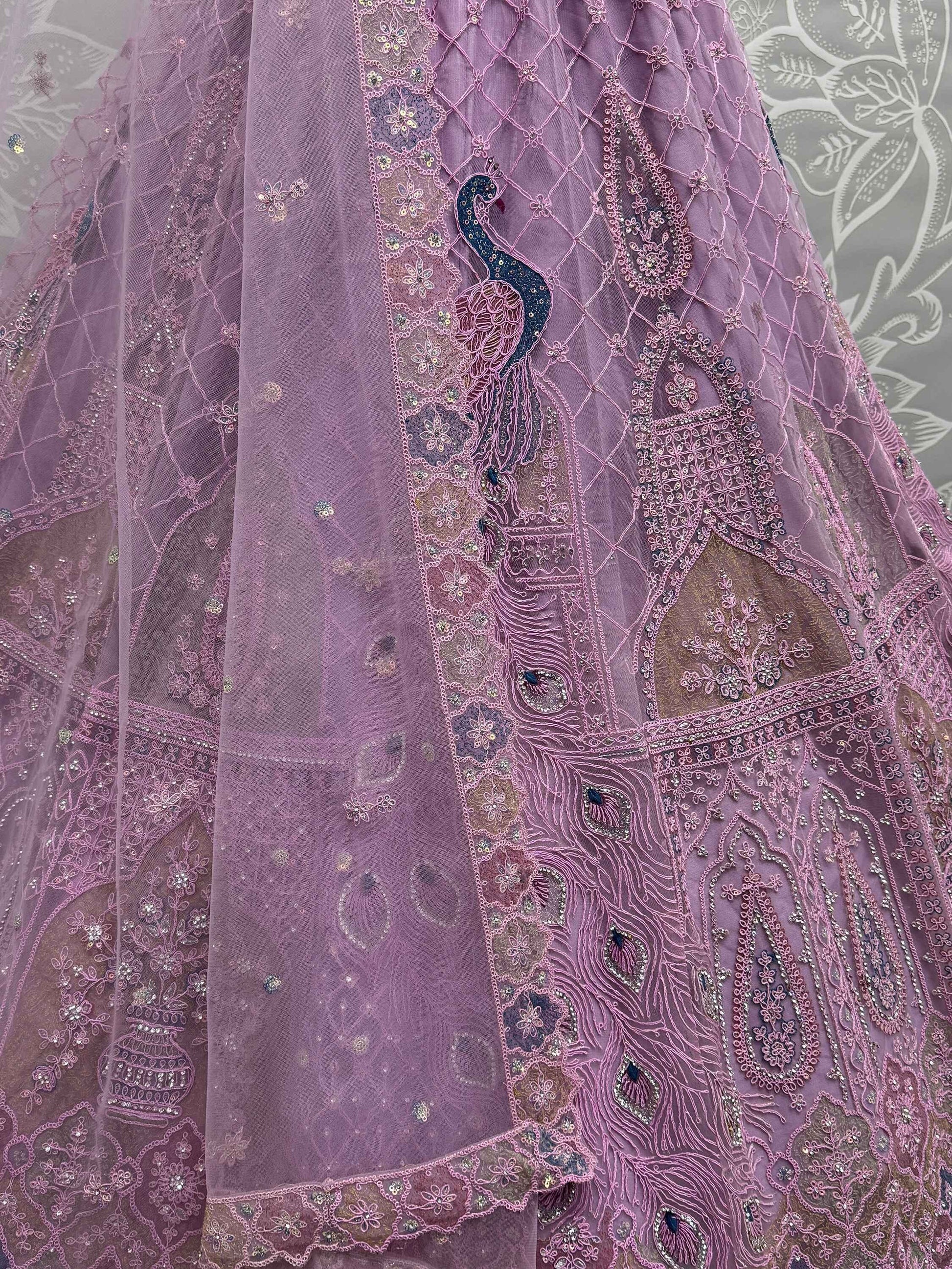 Attractive Purple Multi-Thread Work Net Designer Lehenga Choli - Zeel Clothing