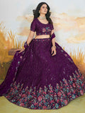 Attractive Purple Sequins Chinon Reception Wear Lehenga Choli - Zeel Clothing