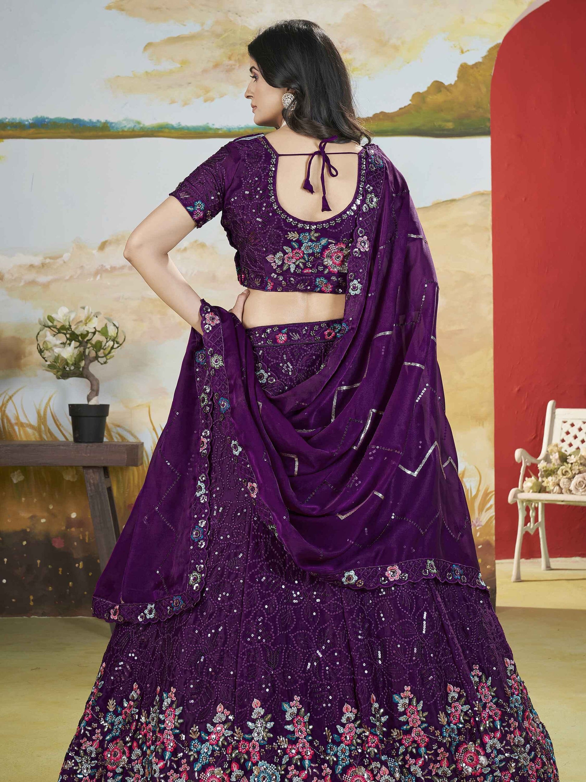 Attractive Purple Sequins Chinon Reception Wear Lehenga Choli - Zeel Clothing