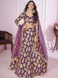Attractive Purple Sequins Georgette Wedding Lehenga Choli - Zeel Clothing