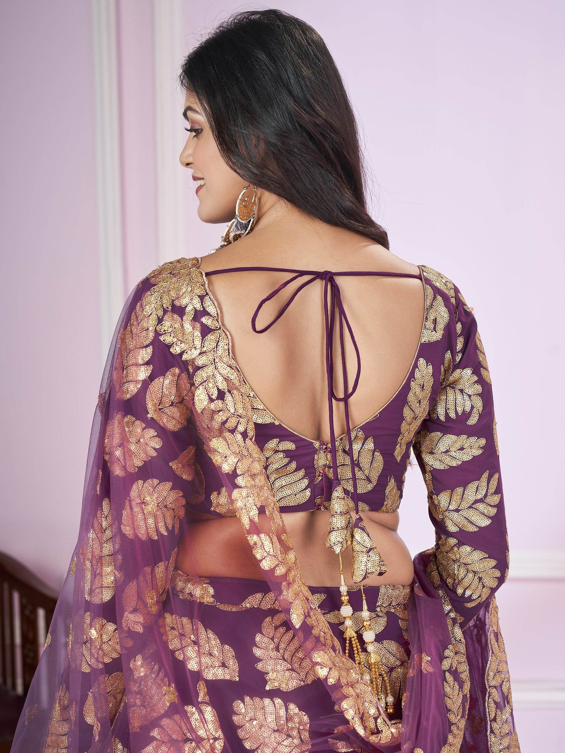 Attractive Purple Sequins Georgette Wedding Lehenga Choli - Zeel Clothing