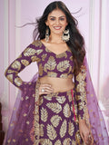 Attractive Purple Sequins Georgette Wedding Lehenga Choli - Zeel Clothing