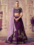 Attractive Purple Sequins Silk Wedding Lehenga Choli With Dupatta - Zeel Clothing