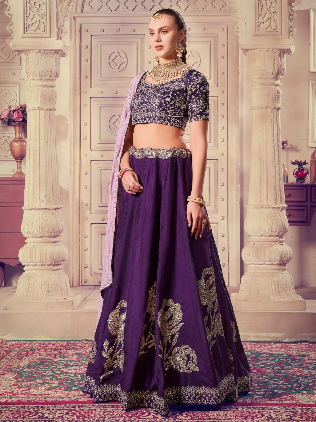 Attractive Purple Sequins Silk Wedding Lehenga Choli With Dupatta - Zeel Clothing
