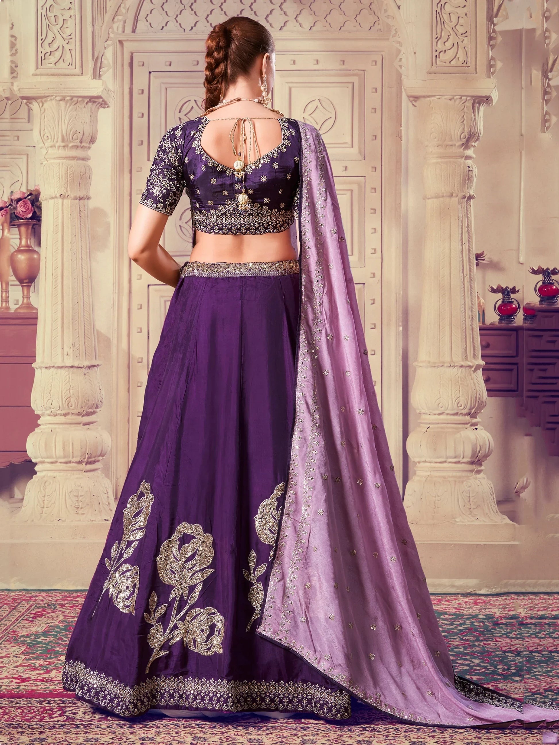 Attractive Purple Sequins Silk Wedding Lehenga Choli With Dupatta - Zeel Clothing