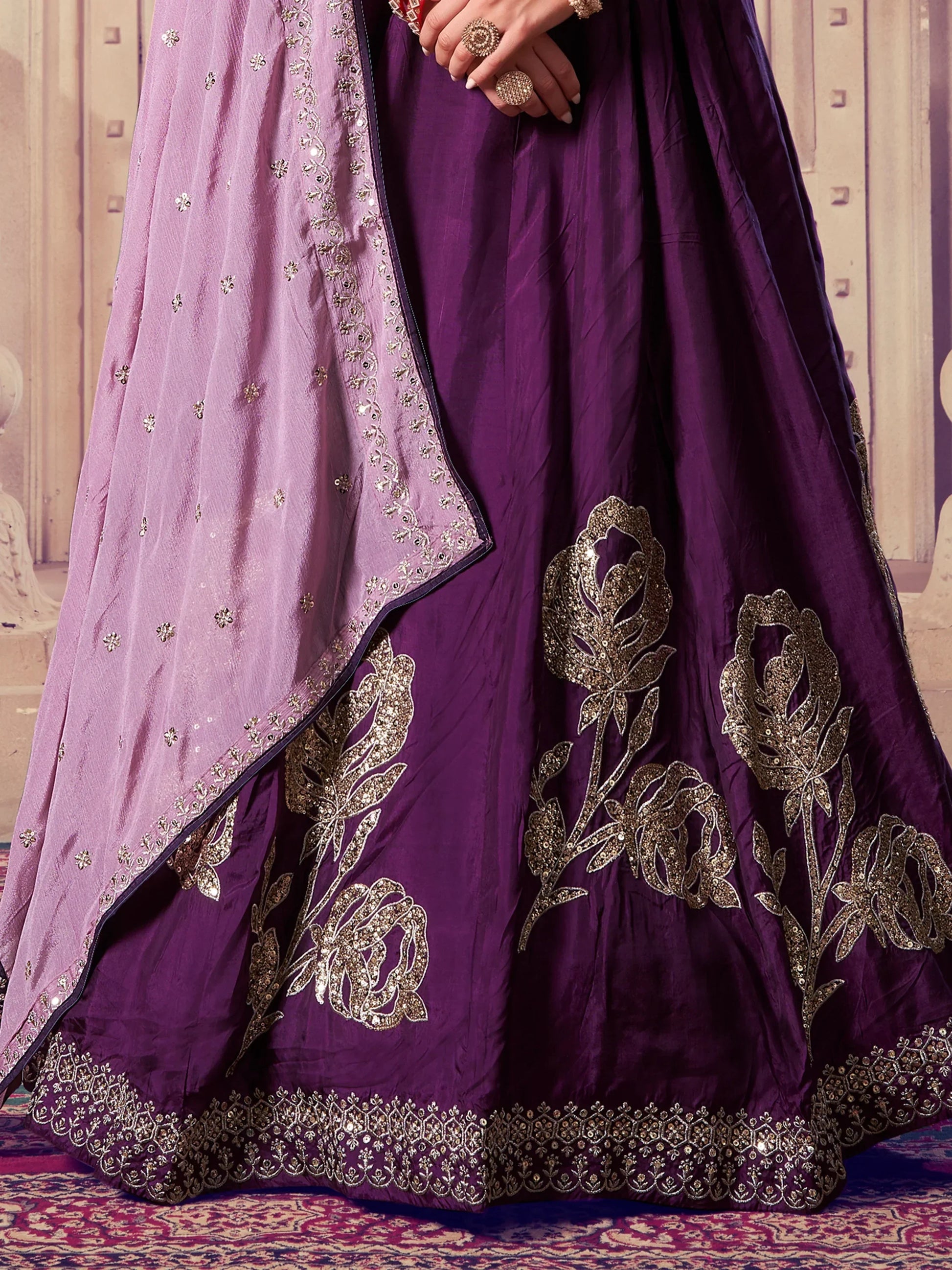 Attractive Purple Sequins Silk Wedding Lehenga Choli With Dupatta - Zeel Clothing