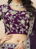 Attractive Purple Sequins Work Silk Reception Wear Lehenga Choli - Zeel Clothing