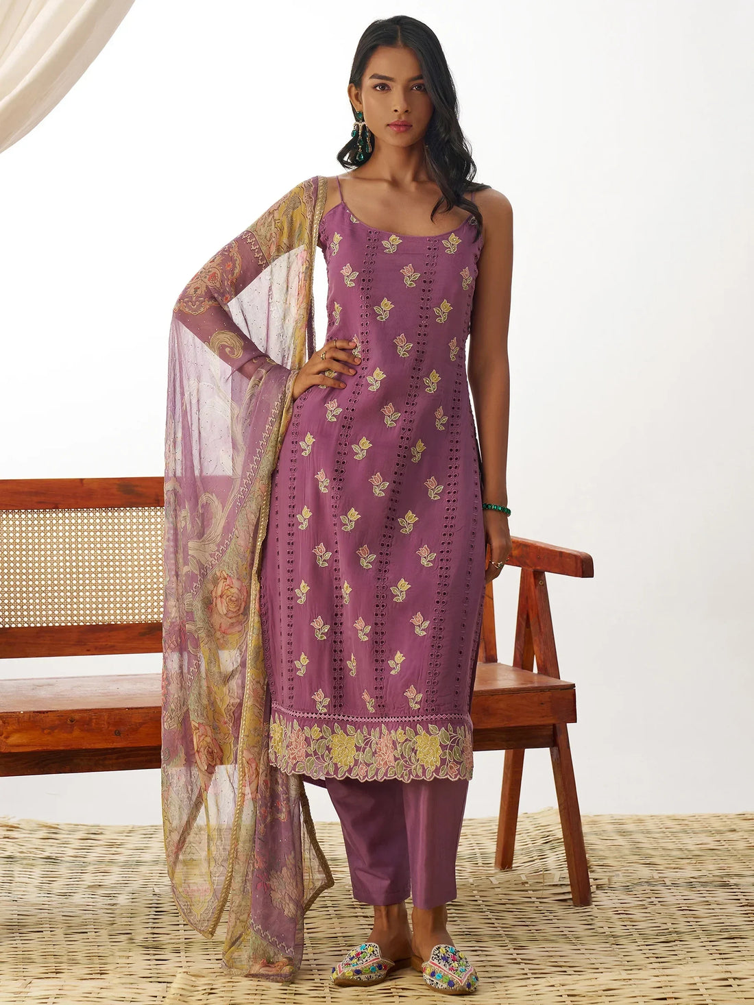 Attractive Purple Thread Embroidery Organza Event Wear Straight Suit - Zeel Clothing