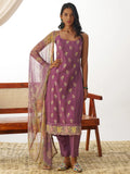 Attractive Purple Thread Embroidery Organza Event Wear Straight Suit - Zeel Clothing