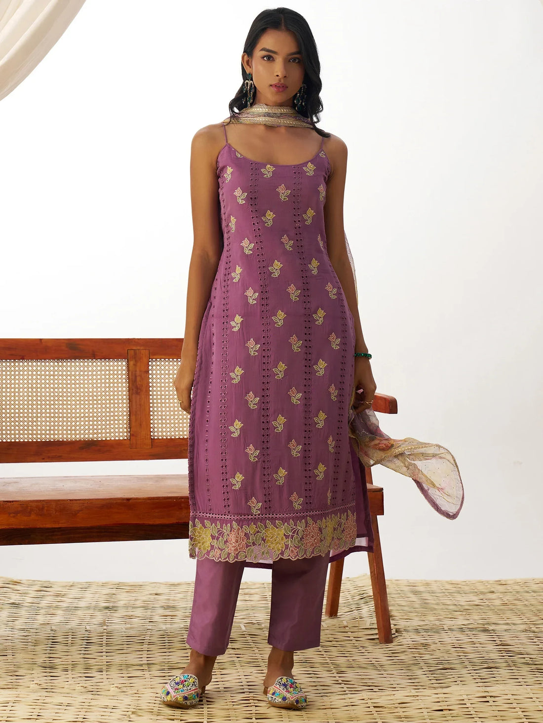 Attractive Purple Thread Embroidery Organza Event Wear Straight Suit - Zeel Clothing