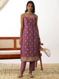 Attractive Purple Thread Embroidery Organza Event Wear Straight Suit - Zeel Clothing
